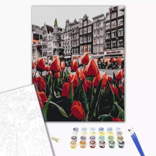 Рисуване по номера BrushMe, с подрамка, TULIPS AMSTERDAM/Лалета в Амстердам, 40x50 см — Joya.bg 1