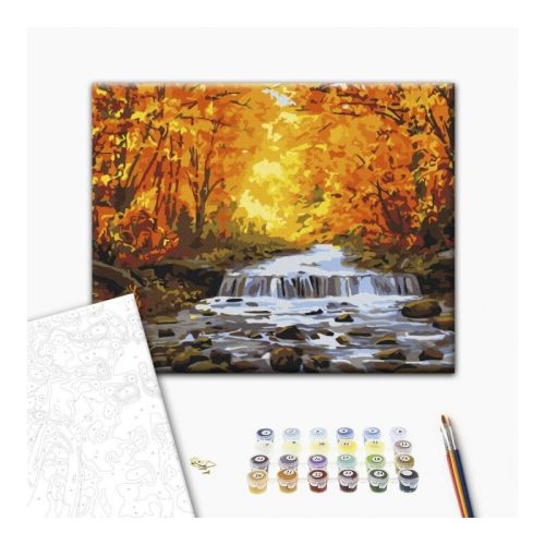 Рисуване по номера BrushMe, с подрамка, WATERFALL IN AUTUMN/Есенен водопад, 40х50 см — Joya.bg 1