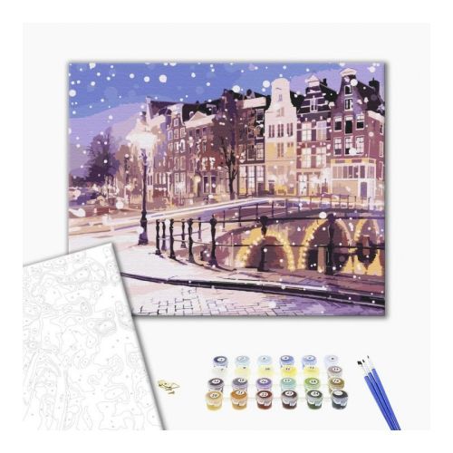 Рисуване по номера BrushMe, с подрамка, WINTER AMSTERDAM/Зимен Амстердам, 40х50 см — Joya.bg 1