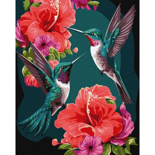 Рисуване по номера IDEYKA METALLIC, с подрамка, EMERALD HUMMINGBIRDS/Колибри, 40x50 см — Joya.bg