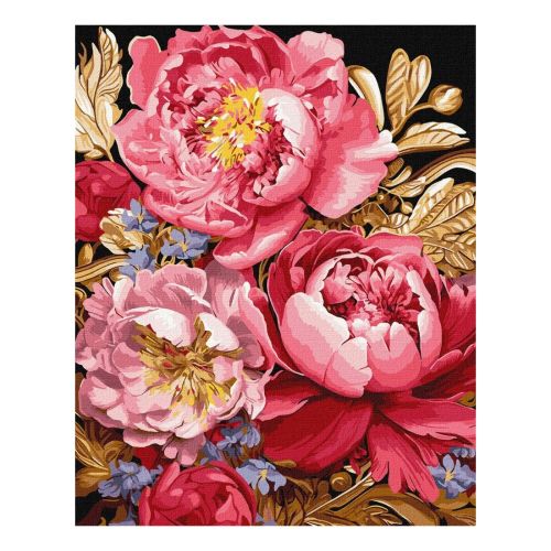 Рисуване по номера IDEYKA METALLIC, с подрамка, FLORAL INSPIRATION/Божури в златно, 40х50 см — Joya.bg 1