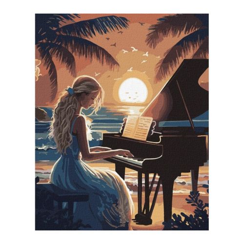 Рисуване по номера IDEYKA, с подрамка, HARMONY OF SOUNDS/Пианистка по залез, 40х50 см — Joya.bg 1
