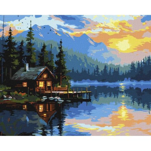 Рисуване по номера IDEYKA, с подрамка, LAKE COSINESS/Къща край езерото, 40х50 см — Joya.bg 1