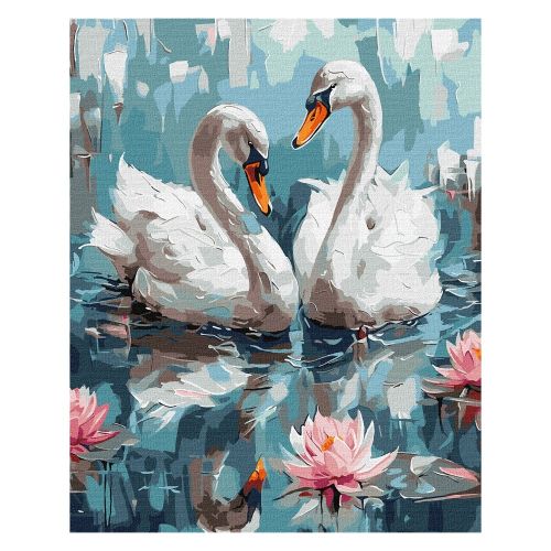 Рисуване по номера IDEYKA, с подрамка, THE SWANS IN LOVE/Лебеди, 40х50 см — Joya.bg 1