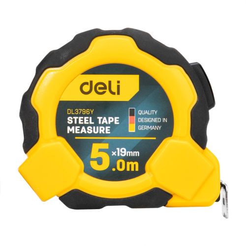 Ролетка Deli TOOLS EDL3796Y кръгла, с гумен грип, 5 м х 19 мм, жълточерна — Joya.bg 1