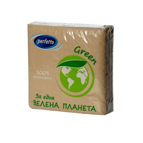 Салфетки Perfetto Eco, рециклирани, 33х33 см, 1 пласт, 60 бр — Joya.bg