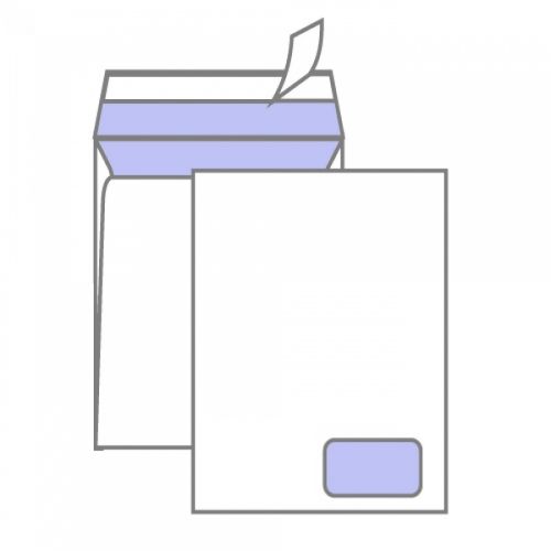 Самозалепващ плик C4, 229х324 мм, десен прозорец 45х90 мм, бял, 90 г, 250 бр. — Joya.bg