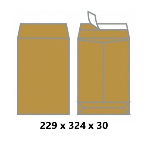 Самозалепващ плик C4, 229х324х30 мм, с разширение и дъно, 130 г, кафяв крафт — Joya.bg 1