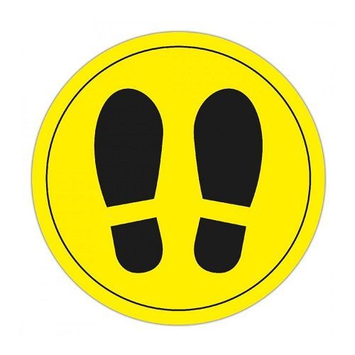 Самозалепващ стикер APLI steps, черни стъпки на жълт фон, d 13 см