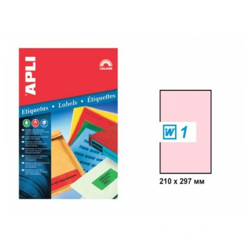 Самозалепващи етикети APLI Laser/Copier/Inkjet 11846,, светлорозови, 210х297 мм, 1 бр./л., 20 л. — Joya.bg