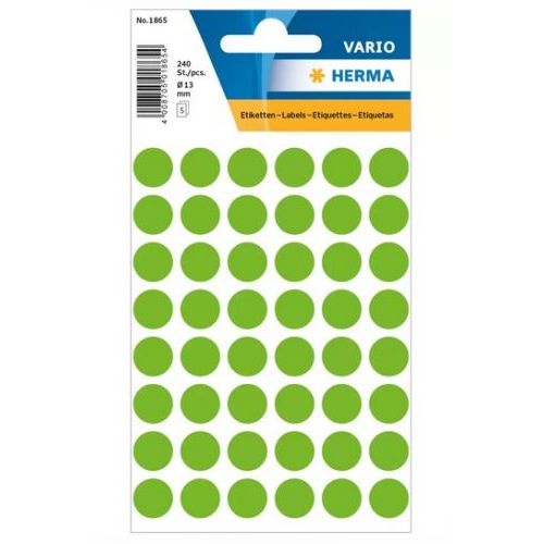 Самозалепващи eтикети Herma, за ръчно надписване, 2235, зелени, ф13 мм, 77 етикета/л., 32 л. 1