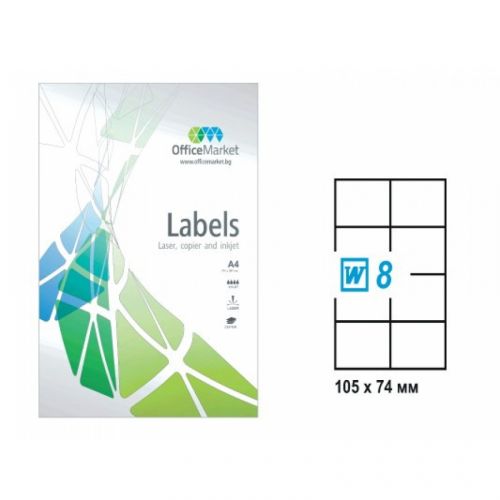 Самозалепващи етикети MARKIN Laser/Copier/Inkjet, бели, А4, 105х74 мм, 8 бр./л., 100л. — Joya.bg