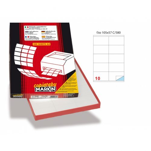 Самозалепващи етикети MARKIN Laser/Copier/Inkjet, бели, А4, 105x57мм, 10 бр./л., 100л. — Joya.bg 1