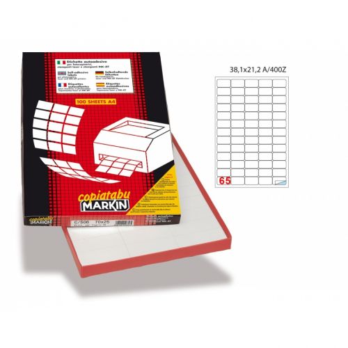 Самозалепващи етикети MARKIN Laser/Copier/Inkjet, бели, А4, 38.1x21.2мм, 65 бр./л., 100л. — Joya.bg 1