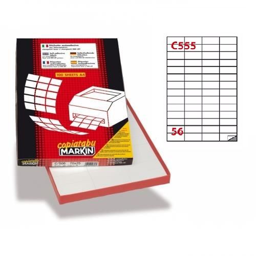 Самозалепващи етикети MARKIN Laser/Copier/Inkjet бели, А4,  52.5х21.2 мм, 56 бр./л., 100л. — Joya.bg