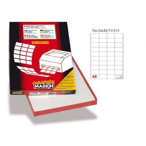 Самозалепващи етикети MARKIN Laser/Copier/Inkjet, бели, А4, 52х29,7мм, 40 бр/л., 100л. — Joya.bg 1