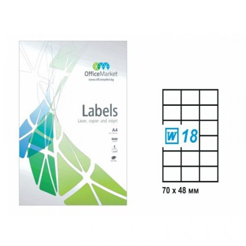 Самозалепващи етикети MARKIN Laser/Copier/Inkjet, бели, А4, 70х48 мм, 18 бр./л., 100 л. — Joya.bg