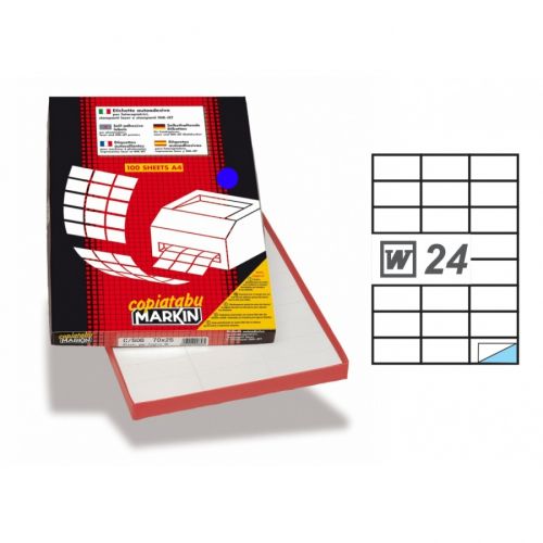 Самозалепващи етикети MARKIN Laser/Copier/Inkjet, сини, А4, 70х37 мм, 24 бр./л., 100 л. — Joya.bg