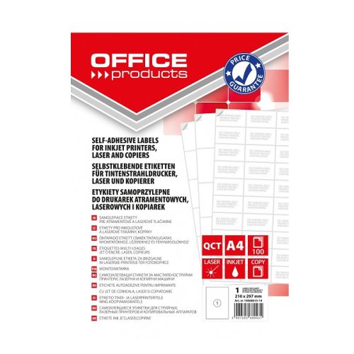 Самозалепващи етикети OFFICE PRODUCTS Laser/Copier/Inkjet, бели, А4, 210х 297 мм, 1 бр./л.,100 л. — Joya.bg