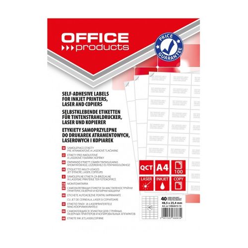 Самозалепващи етикети OFFICE PRODUCTS Laser/Copier/Inkjet, бели, А4, 48.5х25.4 мм, 40 бр./л., 100 л. — Joya.bg