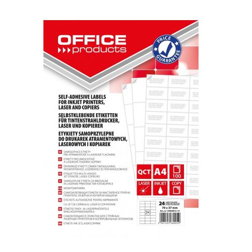Самозалепващи етикети OFFICE PRODUCTS Laser/Copier/Inkjet, бели, А4, 70х37 мм, 24 бр./л.,100 л. — Joya.bg