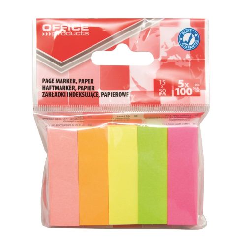 Самозалепващи индекси OFFICE PRODUCTS, хартиени, 15х50 мм, 5х100 л., микс, неонови — Joya.bg