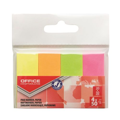 Самозалепващи индекси OFFICE PRODUCTS, хартиени, 20х50 мм, 4х50 л., микс, неонови — Joya.bg