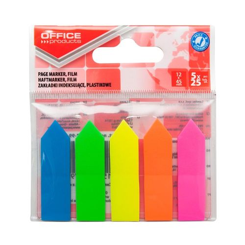Самозалепващи индекси OFFICE PRODUCTS, стрелка, PP, 45х12 мм, 5х25 л., микс
