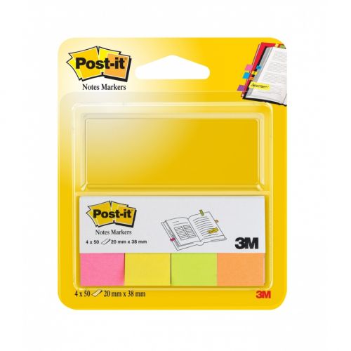 Самозалепващи индекси Post-it , хартиени, 20х38 мм, 4х50 л., микс, неонови — Joya.bg