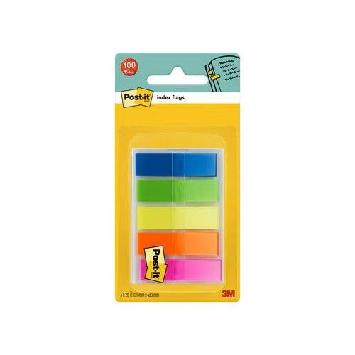 Самозалепващи индекси Post-it, PVC, 11.9х43.2 мм, 5x20 л., микс, неонови — Joya.bg 1