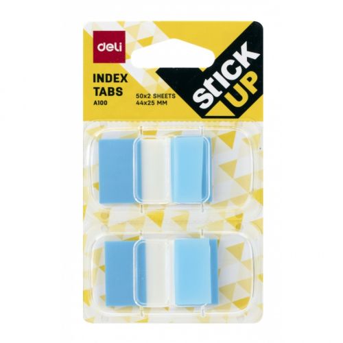 Самозалепващи индекси с диспенсър Deli Stick Up EA10001, PVC, 25х44 мм, 2х50 л., неоново сини — Joya.bg
