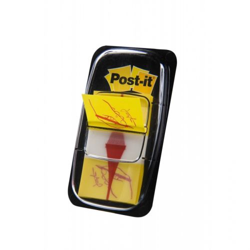 Самозалепващи индекси с диспенсър Post-it, &quot;Подпиши тук&quot;, PVC, 25.4х43.2мм, 50 л., жълти — Joya.bg 1