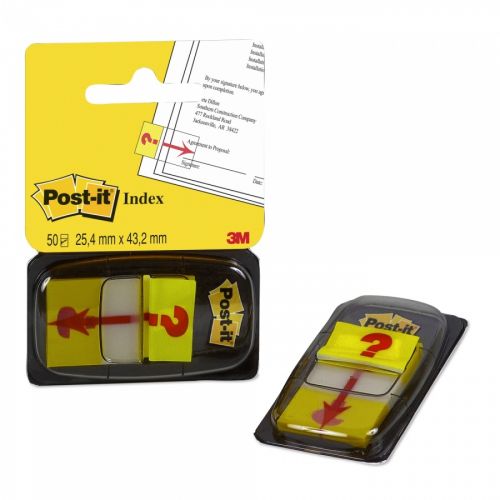 Самозалепващи индекси с диспенсър Post-it, &quot;Въпросителна&quot;, 25.4х43.2 мм, 50 л., жълти — Joya.bg