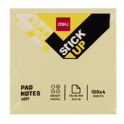 Самозалепващи кубче Deli Stick Up EA01703, 76х76 мм, 400 л., микс 4 цвята, пастелно — Joya.bg 1