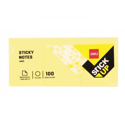 Самозалепващи листчета Deli Stick Up EA00153, 38х51 мм, 3х100 л., пастелно жълти — Joya.bg 1