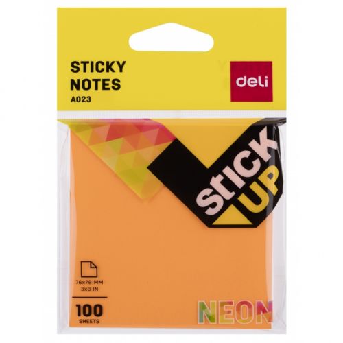 Самозалепващи листчета Deli Stick Up EA02302, 76х76 мм, 100 л., неоново оранжеви — Joya.bg 1