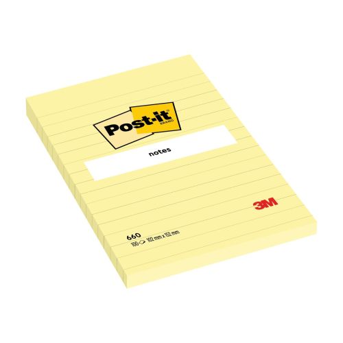 Самозалепващи листчета линирани, Post-it Large, 101х152 мм, 100 л., пастелно жълти, PEFC хартия 1