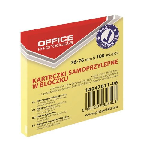 Самозалепващи листчета OFFICE PRODUCTS, 76х76 мм, 100 л., пастелно жълти — Joya.bg