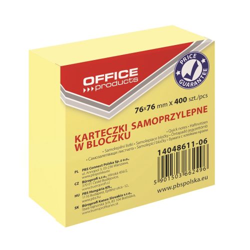 Самозалепващи листчета OFFICE PRODUCTS, 76х76 мм, 400 л., пастелно жълти — Joya.bg