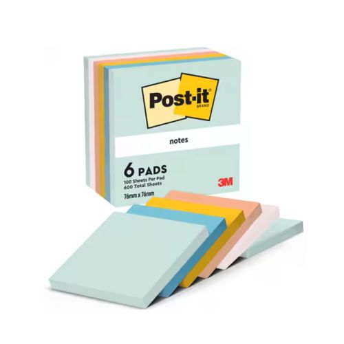 Самозалепващи листчета Post-it Beachside, 76х76 мм, 6х100 л., микс, пастелни, PEFC хартия — Joya.bg 1