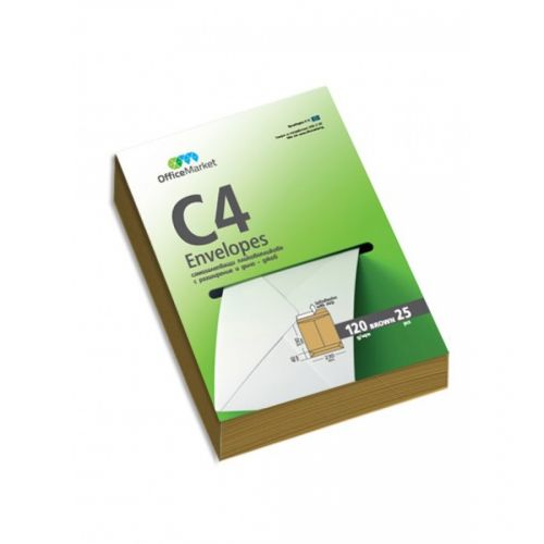 Самозалепващи пликове C4, 229х324х40 мм, с разширение и дъно, 130 г, кафяв крафт, 25 бр. — Joya.bg
