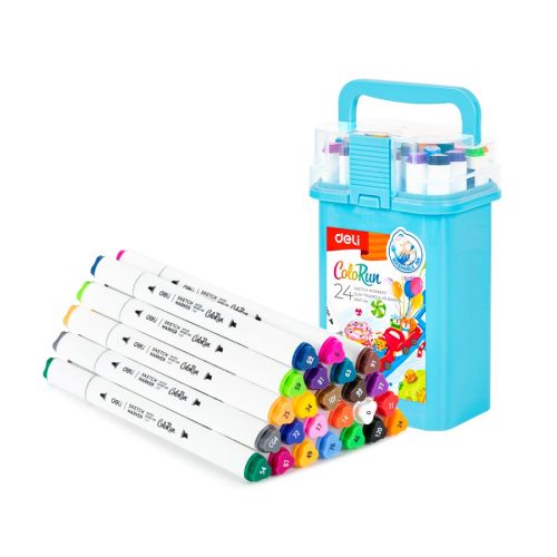 Sketch маркери Deli ColoRun EC187-48, объл връх 1 мм, скосен връх 5 мм, 48 цвята — Joya.bg 1