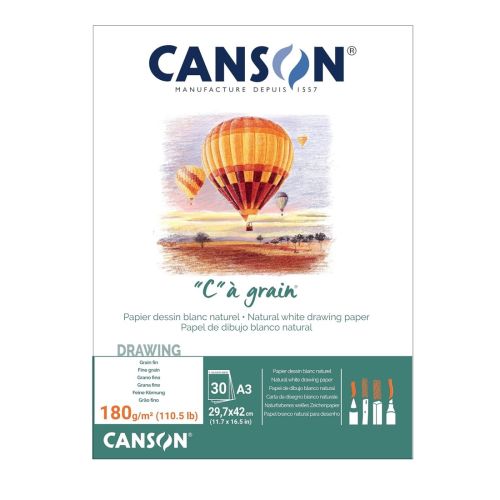 Скицник CANSON &quot;C&quot; a grain, за сухи техники, мастило и темперни бои, A3, 180 г/кв.м, 30 л. 1