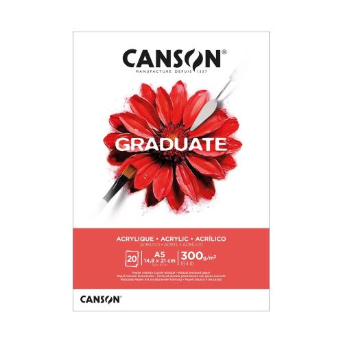 Скицник CANSON GRADUATE Acrylique, за маслени и акрилни бои, A5, 300 г/кв.м, non-woven,20 л 1