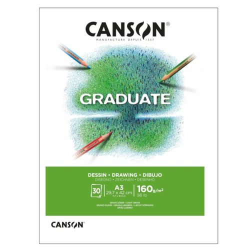 Скицник CANSON GRADUATE Croquis, за моливи и въглен, A3, 96 г/кв.м, light grain, 40 л. 1