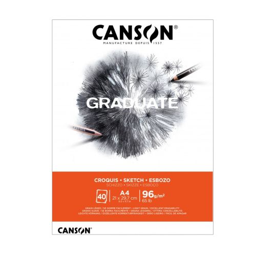 Скицник CANSON GRADUATE Croquis, за моливи и въглен, A4, 96 г/кв.м, light grain, 40 л. 1