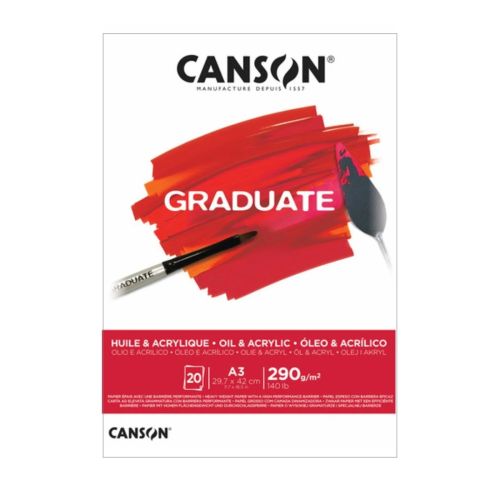 Скицник CANSON GRADUATE Huile et Acrylique, за маслени и акрилни бои, A3, 290 г/кв.м, non-woven,20 л 1