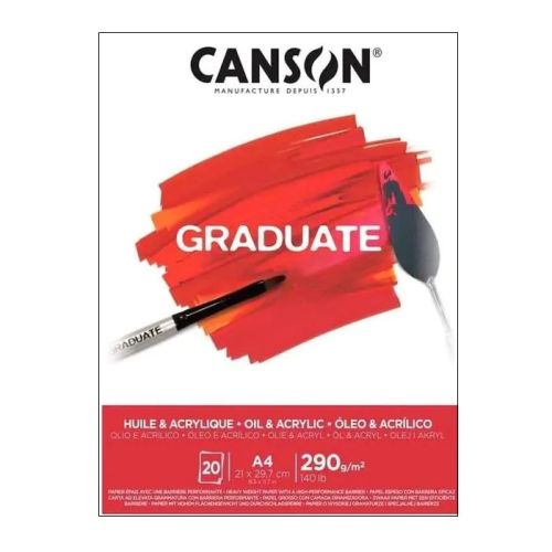 Скицник CANSON GRADUATE Huile et Acrylique, за маслени и акрилни бои, A4, 290 г/кв.м, non-woven,20 л 1