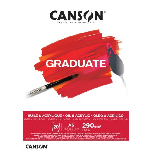 Скицник CANSON GRADUATE Huile et Acrylique, за маслени и акрилни бои, A5, 290 г/кв.м, non-woven,20 л 1