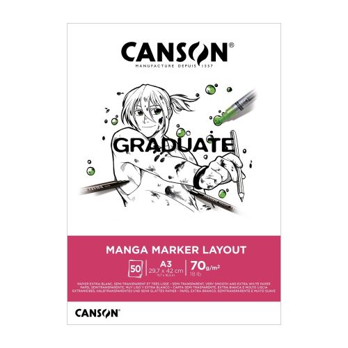 Скицник CANSON GRADUATE Manga Marker Layout, за маркери, A4, 70 г/кв.м, very smooth, 50 л. 1